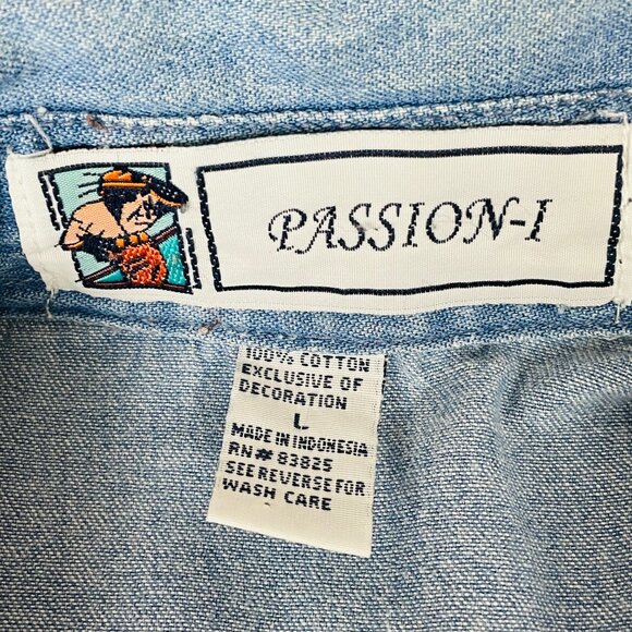 Vtg Passion-I Denim Top Sz L Floral Embroidery Cottagecore Country Western - Picture 6 of 6